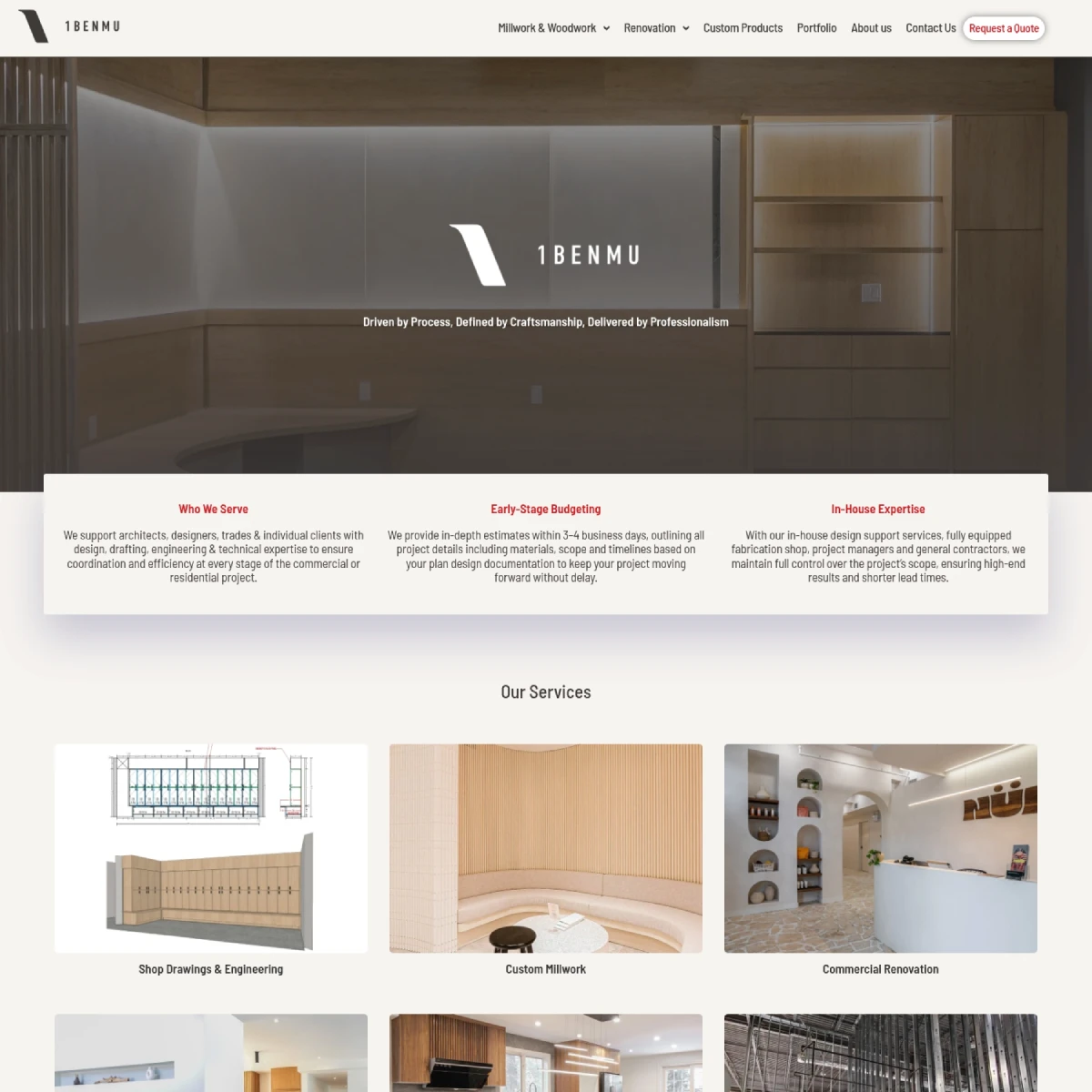 Screenshot of a commercial construction company website homepage