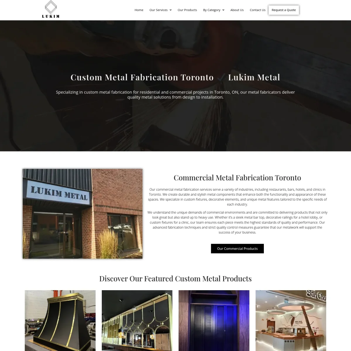 Screenshot of a custom metal fabrication company’s website homepage